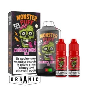 Monster Puff 28K Cherry Berry Ice 20mg Refillable Vape Kit 2ml + 2x10ml pack