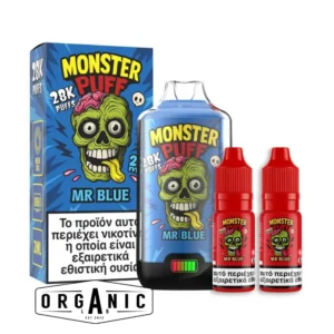 Monster Puff 28K Mr Blue 20mg Refillable Vape Kit 2ml + 2x10ml pACK
